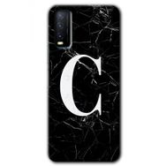Vivo Y20S Siyah Mermer Desenli C Harfi Baskılı Uyumlu Silikon Kılıf