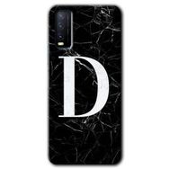 Vivo Y20S Siyah Mermer Desenli D Harfi Baskılı Uyumlu Silikon Kılıf