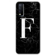 Vivo Y20S Siyah Mermer Desenli F Harfi Baskılı Uyumlu Silikon Kılıf