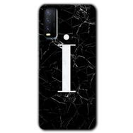 Vivo Y20S Siyah Mermer Desenli I Harfi Baskılı Uyumlu Silikon Kılıf
