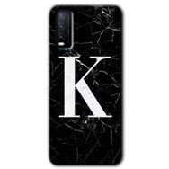 Vivo Y20S Siyah Mermer Desenli K Harfi Baskılı Uyumlu Silikon Kılıf