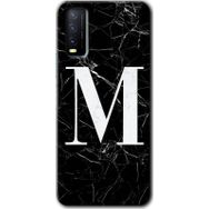 Vivo Y20S Siyah Mermer Desenli M Harfi Baskılı Uyumlu Silikon Kılıf