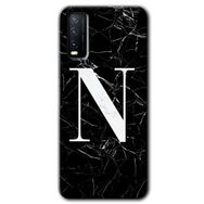 Vivo Y20S Siyah Mermer Desenli N Harfi Baskılı Uyumlu Silikon Kılıf