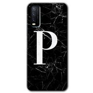 Vivo Y20S Siyah Mermer Desenli P Harfi Baskılı Uyumlu Silikon Kılıf