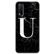 Vivo Y20S Siyah Mermer Desenli Ü Harfi Baskılı Uyumlu Silikon Kılıf