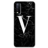 Vivo Y20S Siyah Mermer Desenli V Harfi Baskılı Uyumlu Silikon Kılıf
