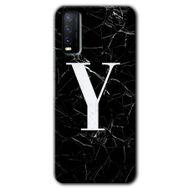 Vivo Y20S Siyah Mermer Desenli Y Harfi Baskılı Uyumlu Silikon Kılıf