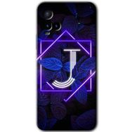 Vivo Y21 Dark Neon Yaprak J Harfi Baskılı Uyumlu Silikon Kılıf