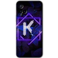 Vivo Y21 Dark Neon Yaprak K Harfi Baskılı Uyumlu Silikon Kılıf