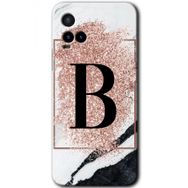 Vivo Y21 Pembe Mermer Desenli B Harfi Baskılı Uyumlu Silikon Kılıf