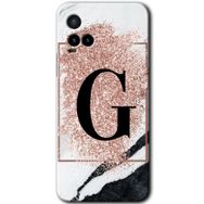 Vivo Y21 Pembe Mermer Desenli G Harfi Baskılı Uyumlu Silikon Kılıf