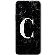 Vivo Y21 Siyah Mermer Desenli C Harfi Baskılı Uyumlu Silikon Kılıf