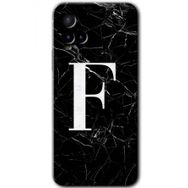Vivo Y21 Siyah Mermer Desenli F Harfi Baskılı Uyumlu Silikon Kılıf