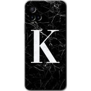 Vivo Y21 Siyah Mermer Desenli K Harfi Baskılı Uyumlu Silikon Kılıf