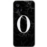Vivo Y21 Siyah Mermer Desenli O Harfi Baskılı Uyumlu Silikon Kılıf