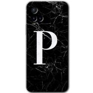 Vivo Y21 Siyah Mermer Desenli P Harfi Baskılı Uyumlu Silikon Kılıf