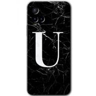 Vivo Y21 Siyah Mermer Desenli Ü Harfi Baskılı Uyumlu Silikon Kılıf