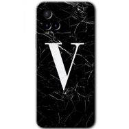 Vivo Y21 Siyah Mermer Desenli V Harfi Baskılı Uyumlu Silikon Kılıf