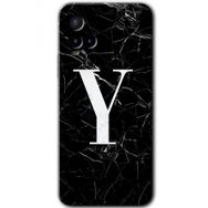 Vivo Y21 Siyah Mermer Desenli Y Harfi Baskılı Uyumlu Silikon Kılıf