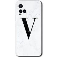 Vivo Y21S Beyaz Mermer Desenli V Harfi Baskılı Uyumlu Silikon Kılıf