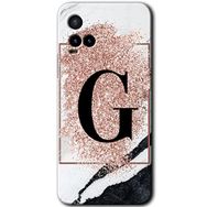 Vivo Y21S Pembe Mermer Desenli G Harfi Baskılı Uyumlu Silikon Kılıf