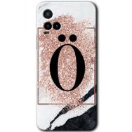 Vivo Y21S Pembe Mermer Desenli O Harfi Baskılı Uyumlu Silikon Kılıf