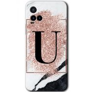 Vivo Y21S Pembe Mermer Desenli Ü Harfi Baskılı Uyumlu Silikon Kılıf