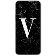 Vivo Y21S Siyah Mermer Desenli V Harfi Baskılı Uyumlu Silikon Kılıf