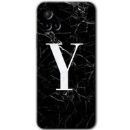 Vivo Y21S Siyah Mermer Desenli Y Harfi Baskılı Uyumlu Silikon Kılıf