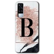 Vivo Y31 2021 Pembe Mermer Desenli B Harfi Baskılı Uyumlu Silikon Kılıf