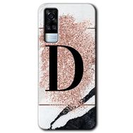 Vivo Y31 2021 Pembe Mermer Desenli D Harfi Baskılı Uyumlu Silikon Kılıf