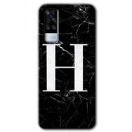 Vivo Y31 2021 Siyah Mermer Desenli H Harfi Baskılı Uyumlu Silikon Kılıf
