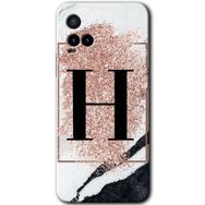 Vivo Y33S Pembe Mermer Desenli H Harfi Baskılı Uyumlu Silikon Kılıf