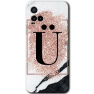 Vivo Y33S Pembe Mermer Desenli Ü Harfi Baskılı Uyumlu Silikon Kılıf