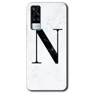 Vivo Y51 Beyaz Mermer Desenli N Harfi Baskılı Uyumlu Silikon Kılıf