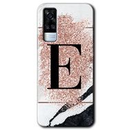 Vivo Y51 Pembe Mermer Desenli E Harfi Baskılı Uyumlu Silikon Kılıf