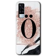 Vivo Y51 Pembe Mermer Desenli Ö Harfi Baskılı Uyumlu Silikon Kılıf