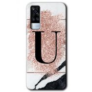 Vivo Y51 Pembe Mermer Desenli U Harfi Baskılı Uyumlu Silikon Kılıf