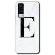 Vivo Y51A Beyaz Mermer Desenli E Harfi Baskılı Uyumlu Silikon Kılıf