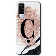 Vivo Y51A Pembe Mermer Desenli Ç Harfi Baskılı Uyumlu Silikon Kılıf
