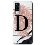Vivo Y51A Pembe Mermer Desenli D Harfi Baskılı Uyumlu Silikon Kılıf