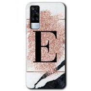 Vivo Y51A Pembe Mermer Desenli E Harfi Baskılı Uyumlu Silikon Kılıf