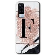 Vivo Y51A Pembe Mermer Desenli F Harfi Baskılı Uyumlu Silikon Kılıf