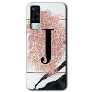 Vivo Y51A Pembe Mermer Desenli J Harfi Baskılı Uyumlu Silikon Kılıf
