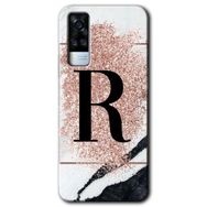 Vivo Y51A Pembe Mermer Desenli R Harfi Baskılı Uyumlu Silikon Kılıf