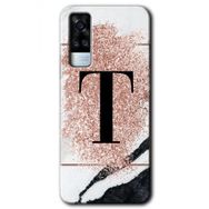 Vivo Y51A Pembe Mermer Desenli T Harfi Baskılı Uyumlu Silikon Kılıf
