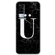 Vivo Y51A Siyah Mermer Desenli Ü Harfi Baskılı Uyumlu Silikon Kılıf