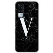 Vivo Y51A Siyah Mermer Desenli V Harfi Baskılı Uyumlu Silikon Kılıf