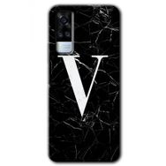 Vivo Y53S Siyah Mermer Desenli V Harfi Baskılı Uyumlu Silikon Kılıf