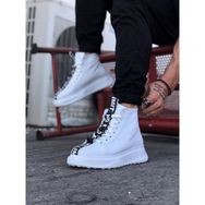 Wagoon WG03 Beyaz Renk Yarım Bilek Bağcıklı Şerit Desen Erkek Bot